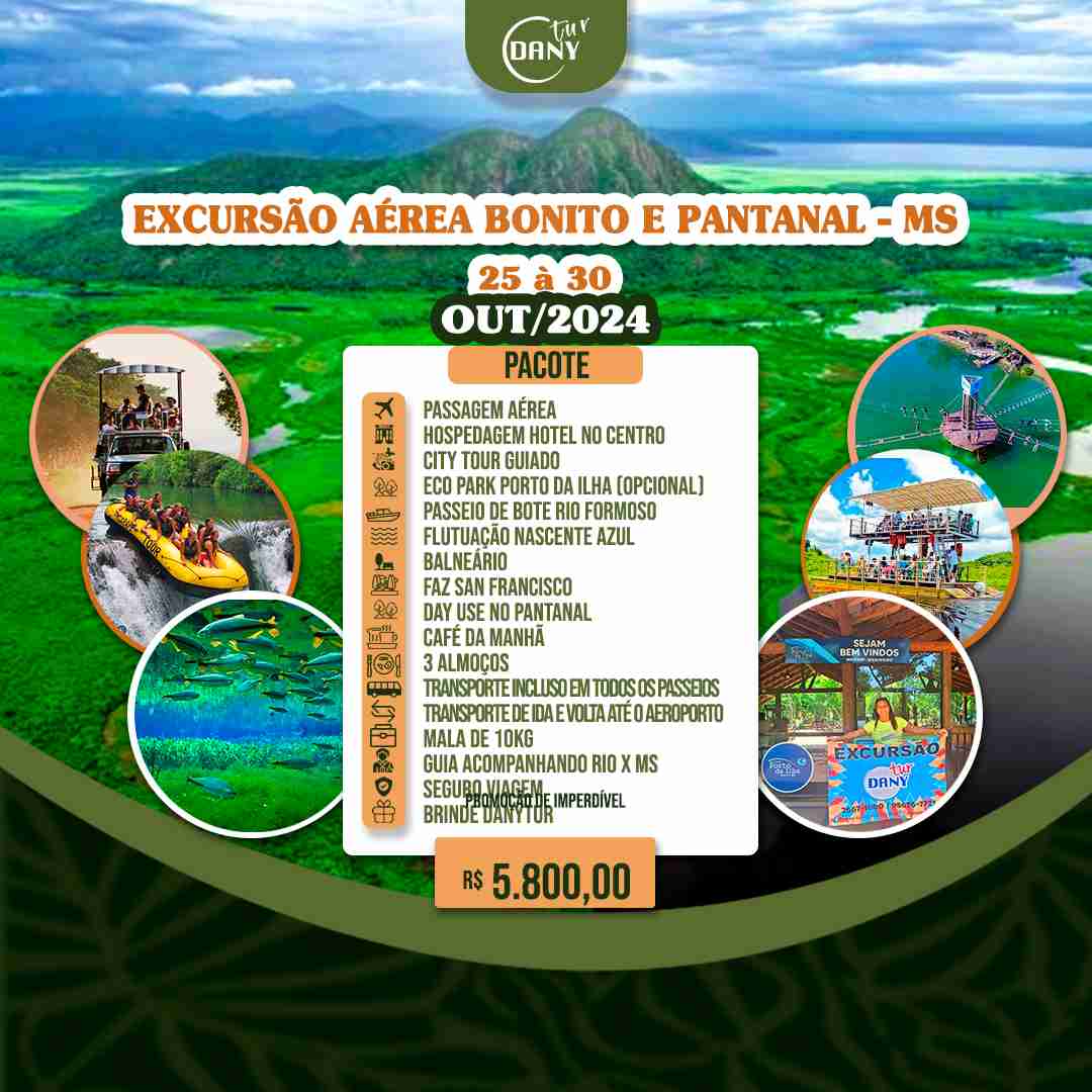 Excursão para Bonito e Pantanal - MS - Aéreo