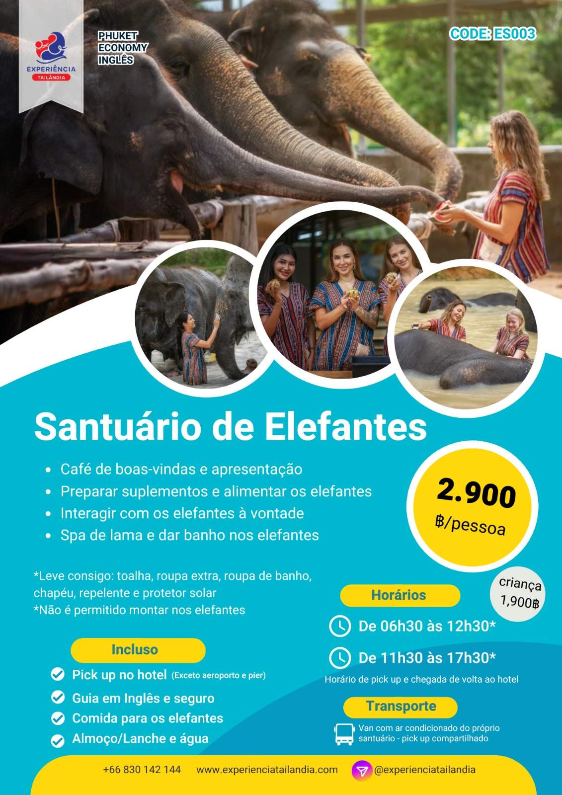 Tour Santuário Ético de Elefantes em Phuket com Guia em Inglês (ES003)