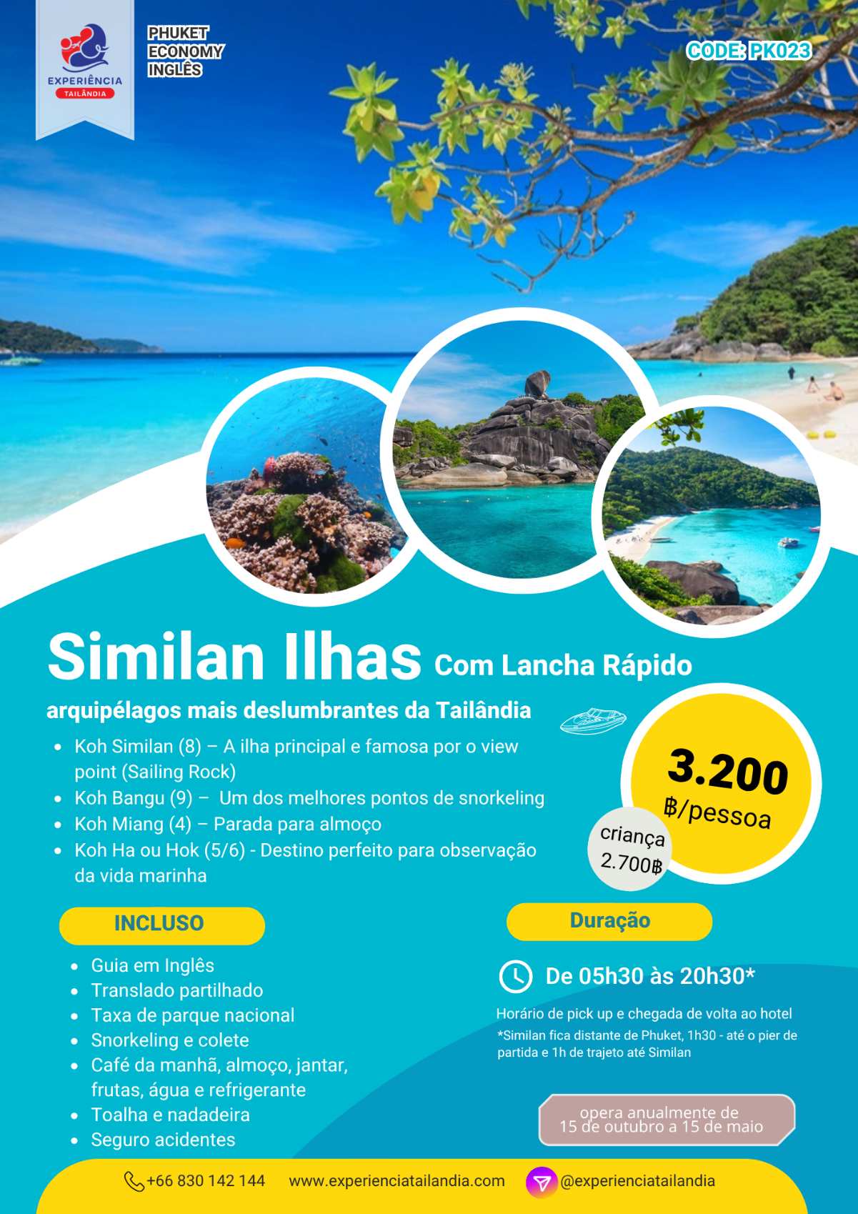 Tour Similan Islands embarque em Phuket. (PK023)