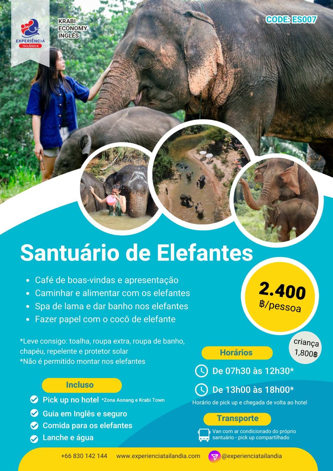 Tour Santuário Ético de Elefantes em Krabi com Guia em Inglês (ES007)